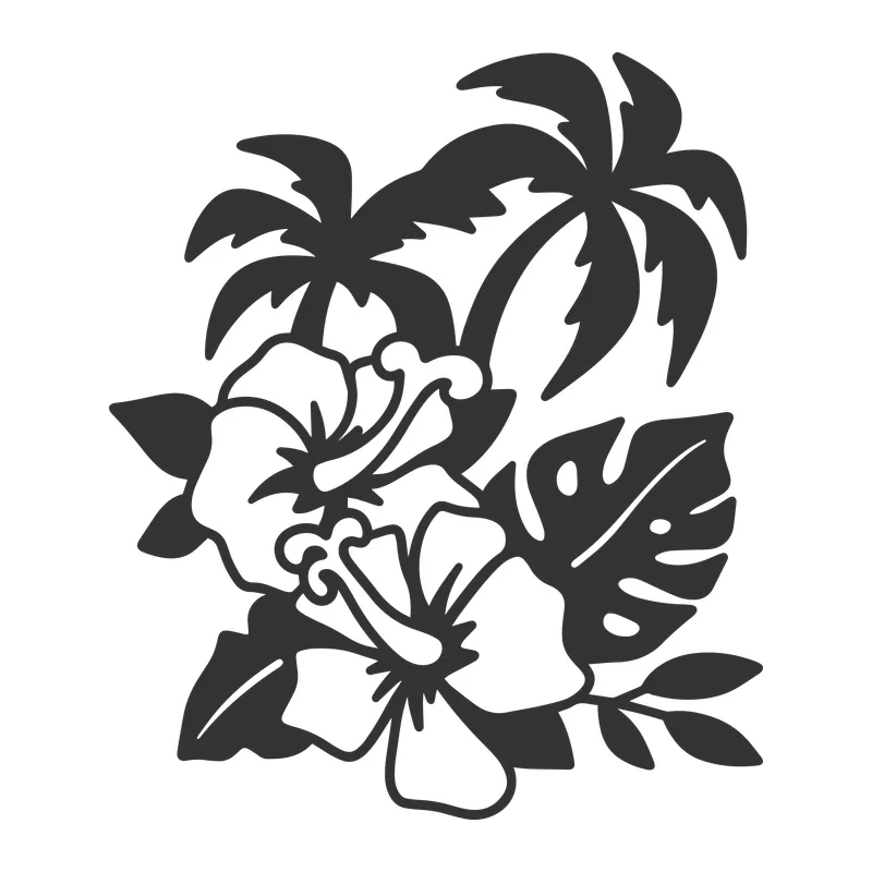 Palm Trees and Hibiscus Flowers