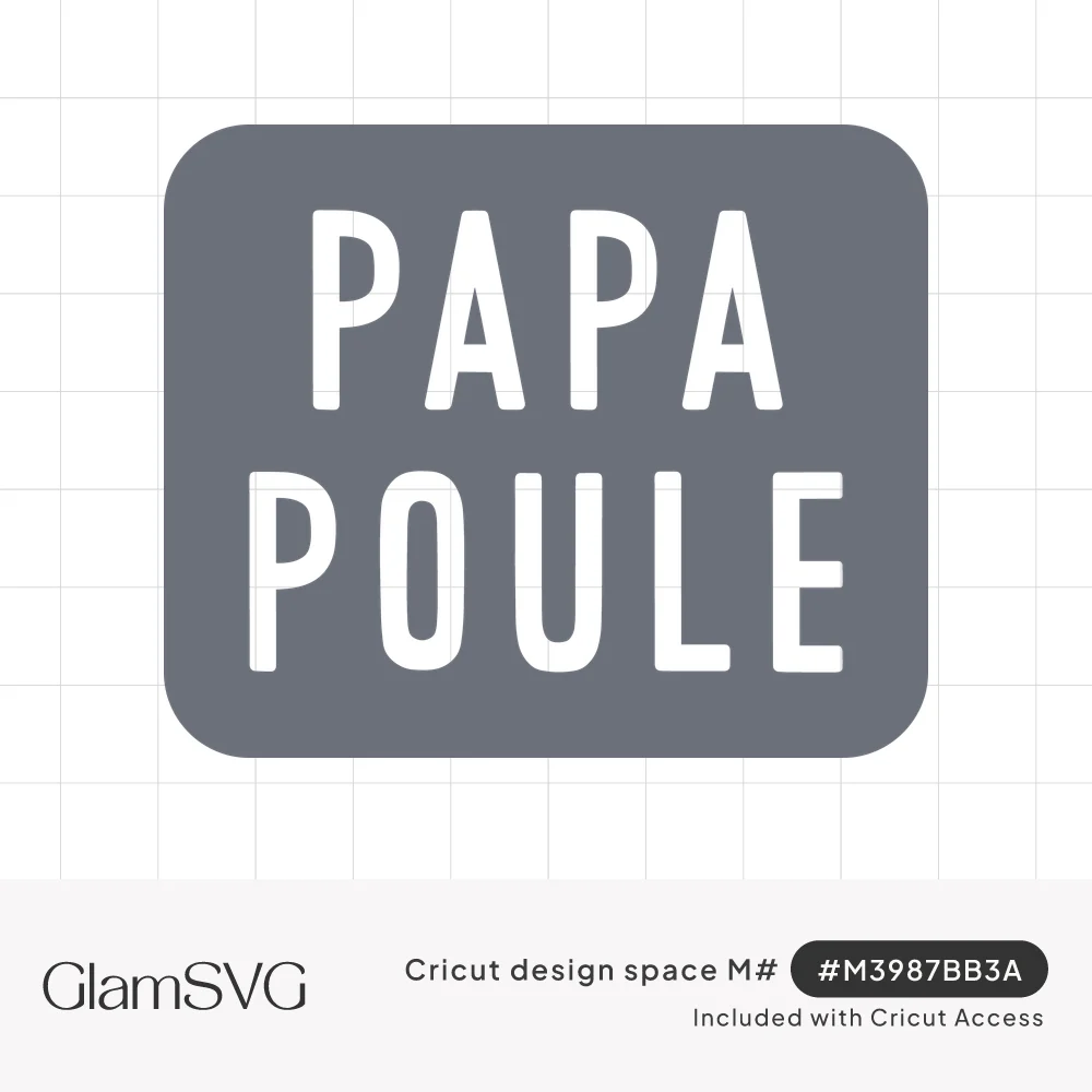 White uppercase letters reading PAPA POULE knocked out of a rounded gray rectangle