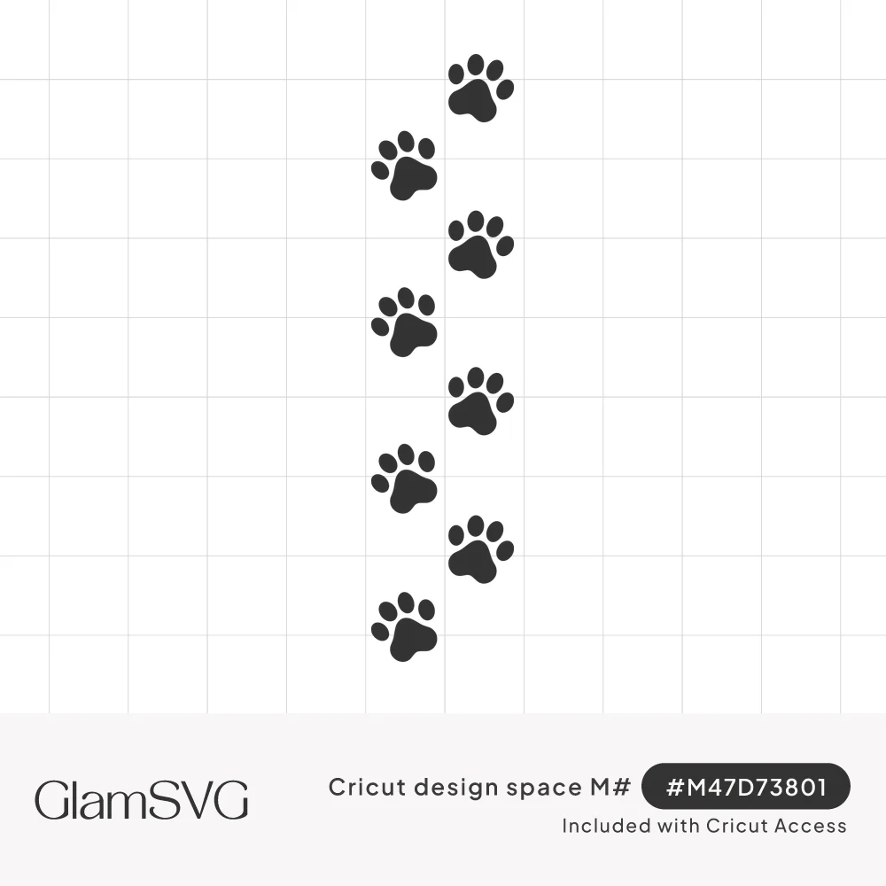 Eight black paw prints in a staggered vertical trail, alternating left and right as if walking upward