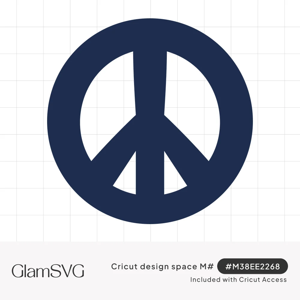 Solid navy blue peace sign with a thick outer circle and center line with two angled arms on a white background