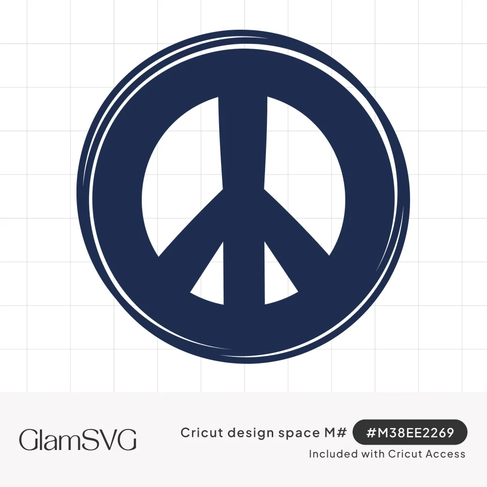Navy blue peace sign inside a solid circle with loose hand-drawn outline rings around the edge