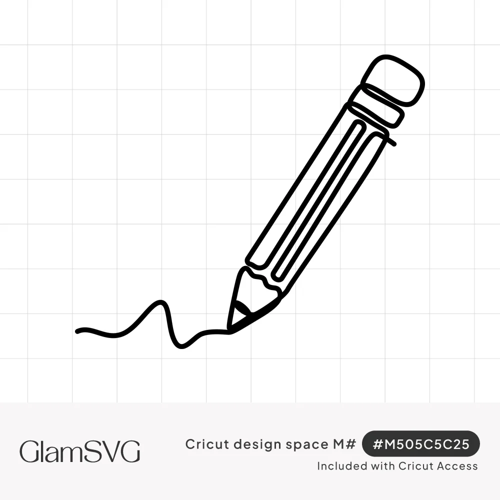 Black continuous line drawing of a pencil with an eraser, its sharpened tip drawing a wavy squiggle line