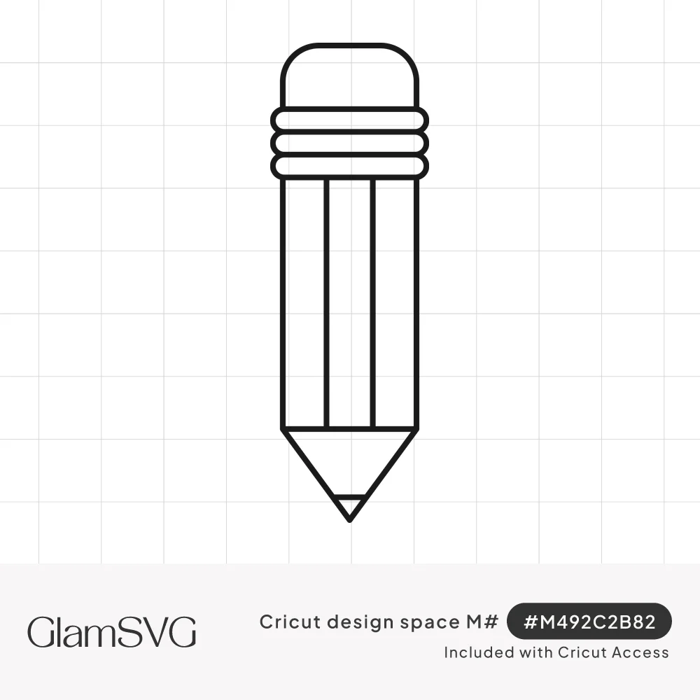 Black outline drawing of an upright pencil with rounded eraser, ribbed band, striped barrel and sharpened point