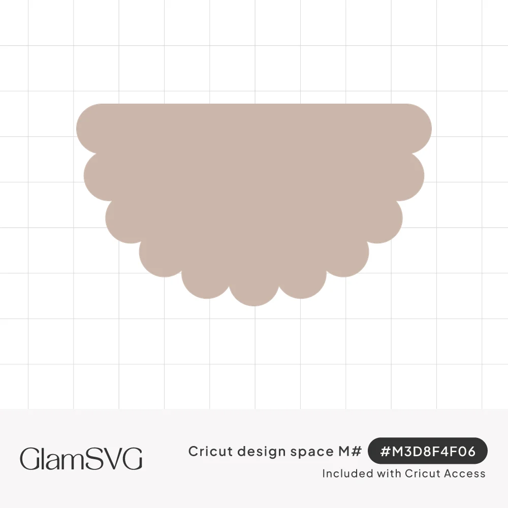 Blush taupe half-circle pennant shape with a straight top edge and a scalloped bottom edge