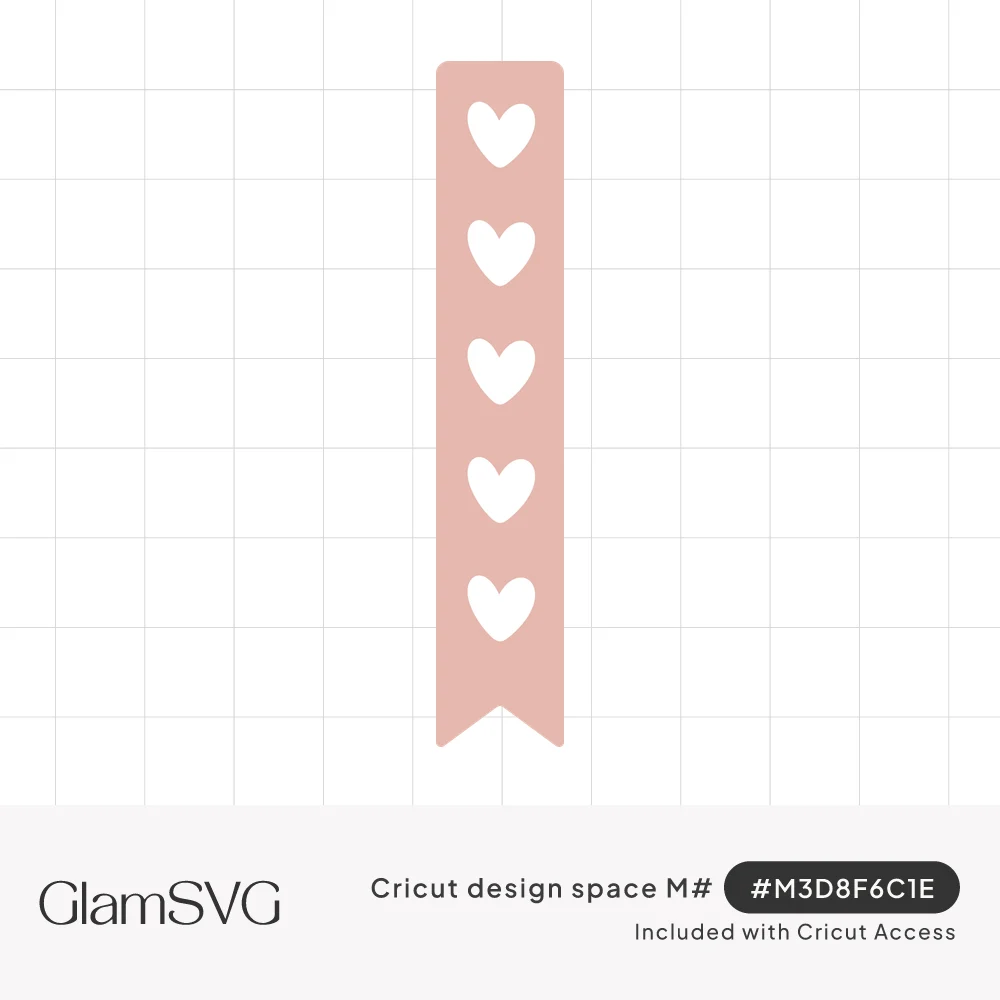 Tall blush pink pennant with a notched swallowtail end and five white heart cutouts stacked vertically