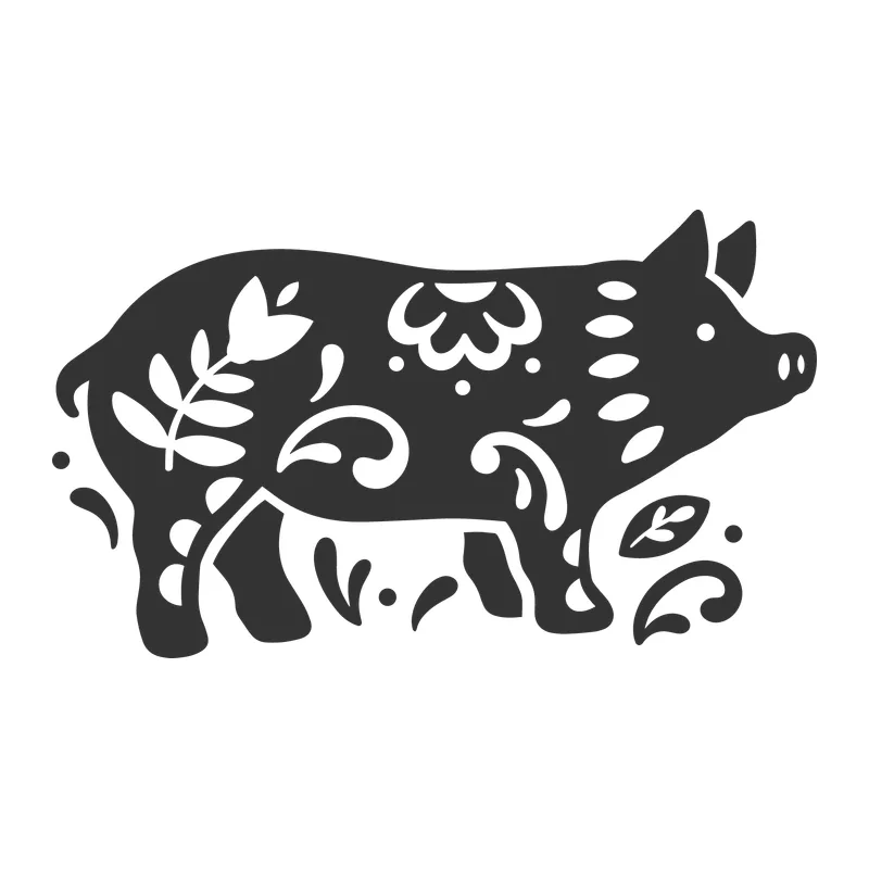 Folk Art Floral Pig