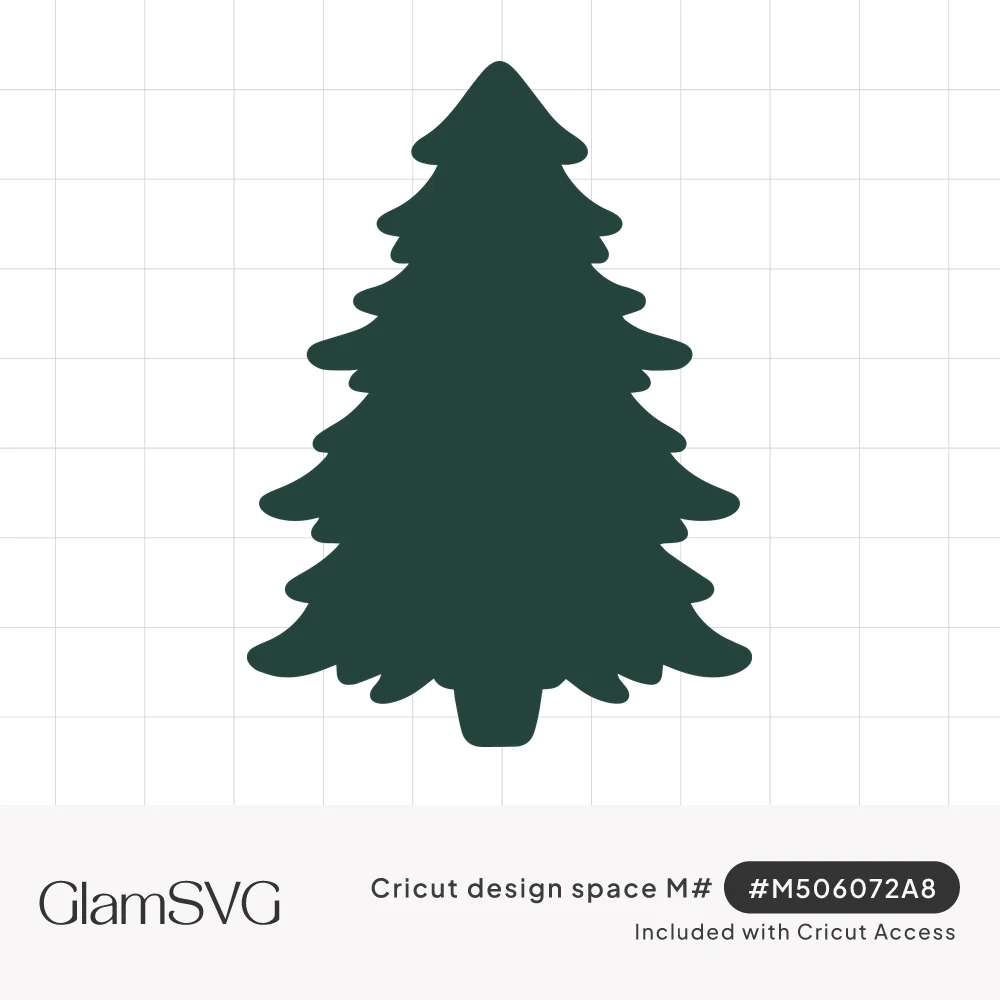 Solid dark green pine tree silhouette with scalloped, upturned branch tiers and a short trunk