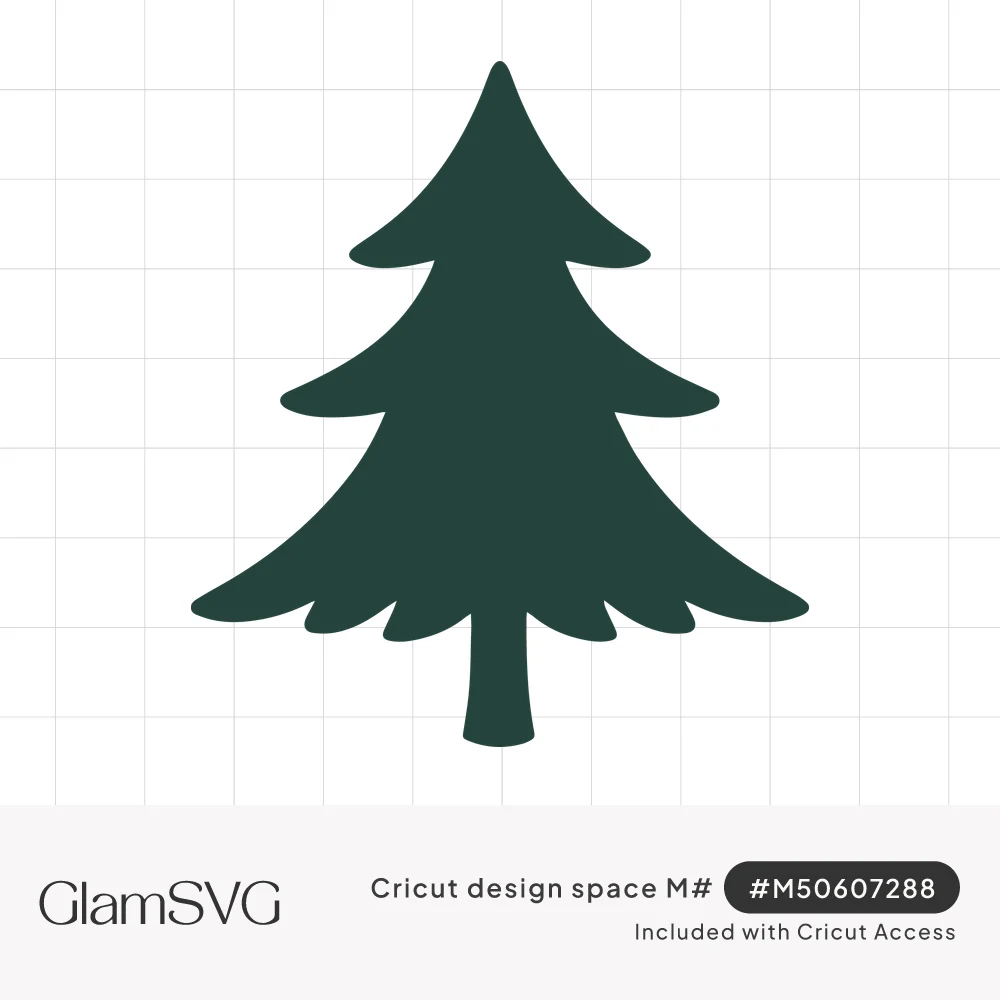 Dark green silhouette of a pine tree with four scalloped tiers of branches and a narrow trunk