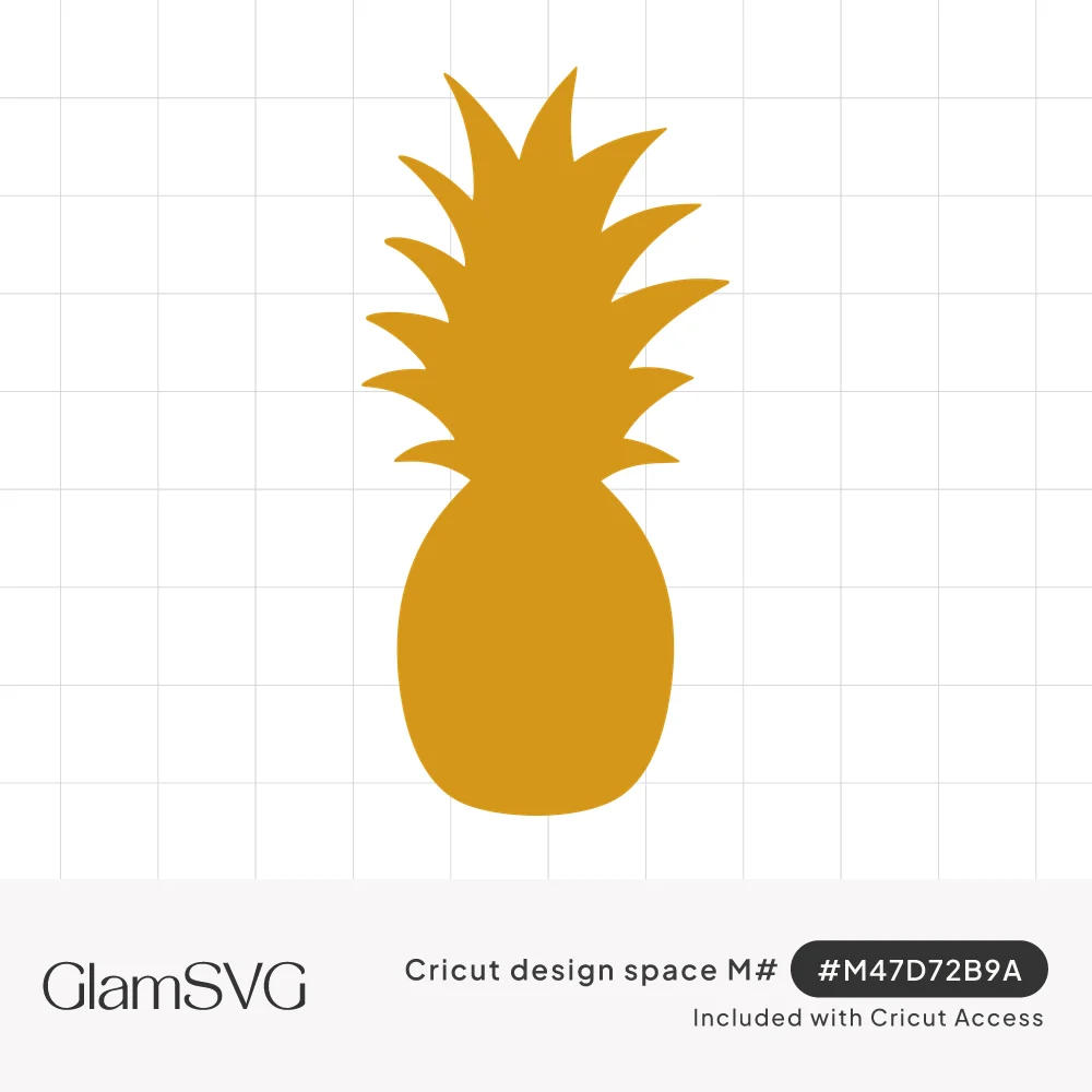Solid golden yellow pineapple silhouette with a tall crown of pointed leaves on a white background