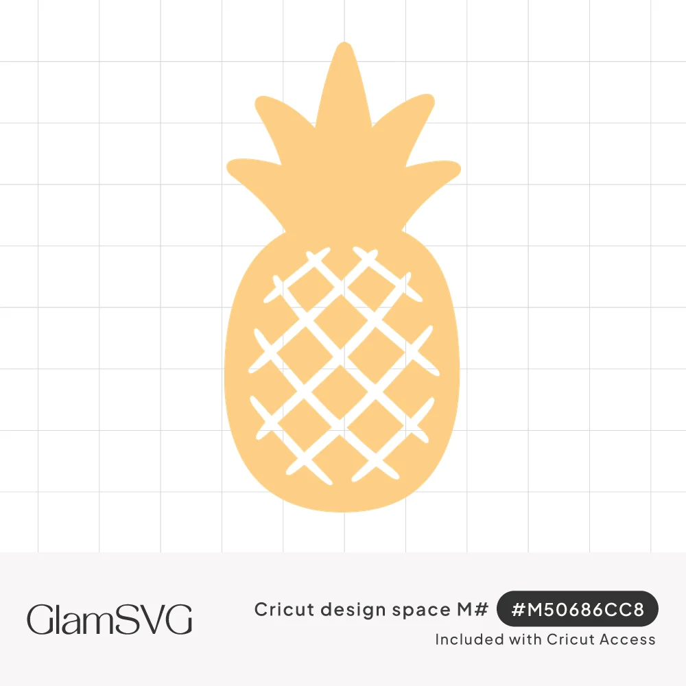 Golden yellow pineapple silhouette with a spiky leafy crown and a hand-drawn crisscross lattice cut into its body