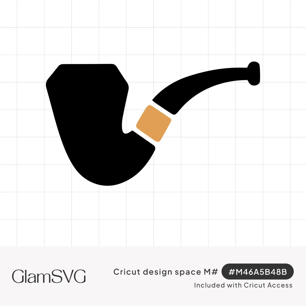 Black silhouette of a bent tobacco pipe with a tan band on the stem and a curved mouthpiece
