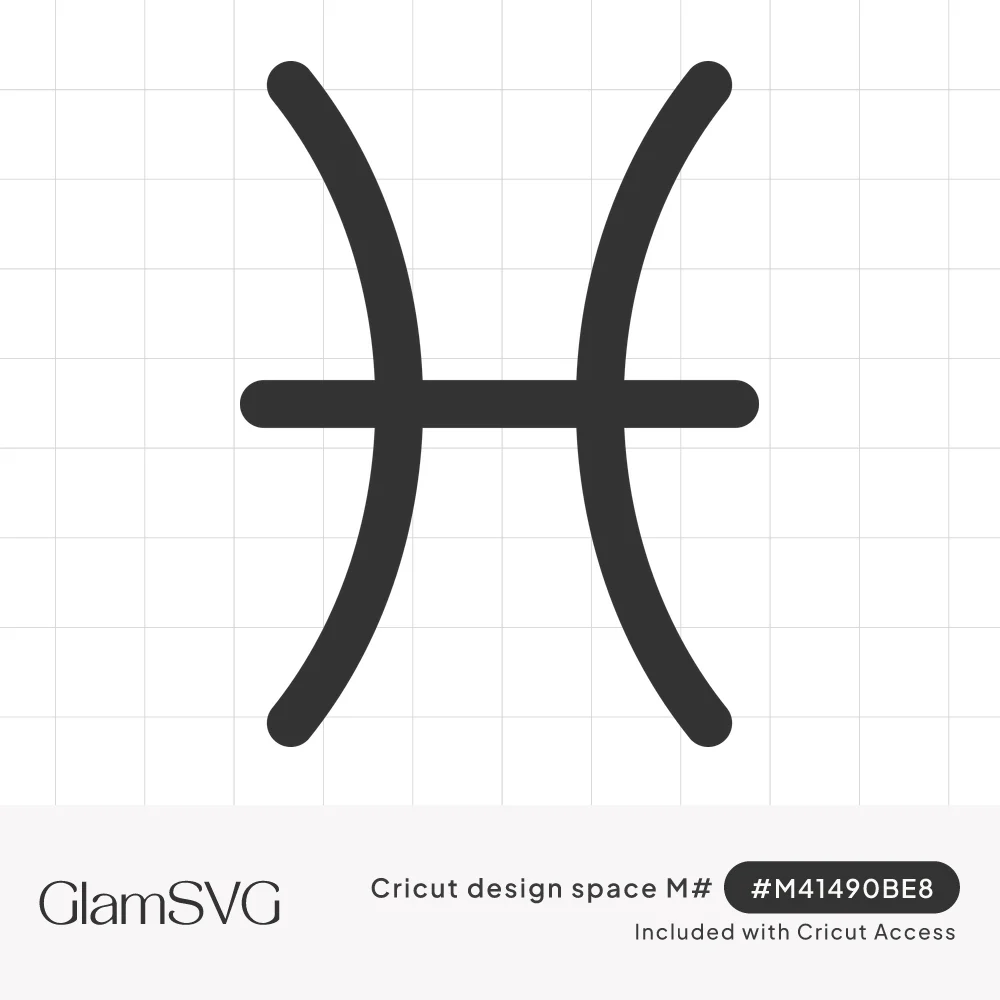 Minimalist Pisces zodiac glyph with two outward-curving arcs joined by a horizontal bar, in dark gray