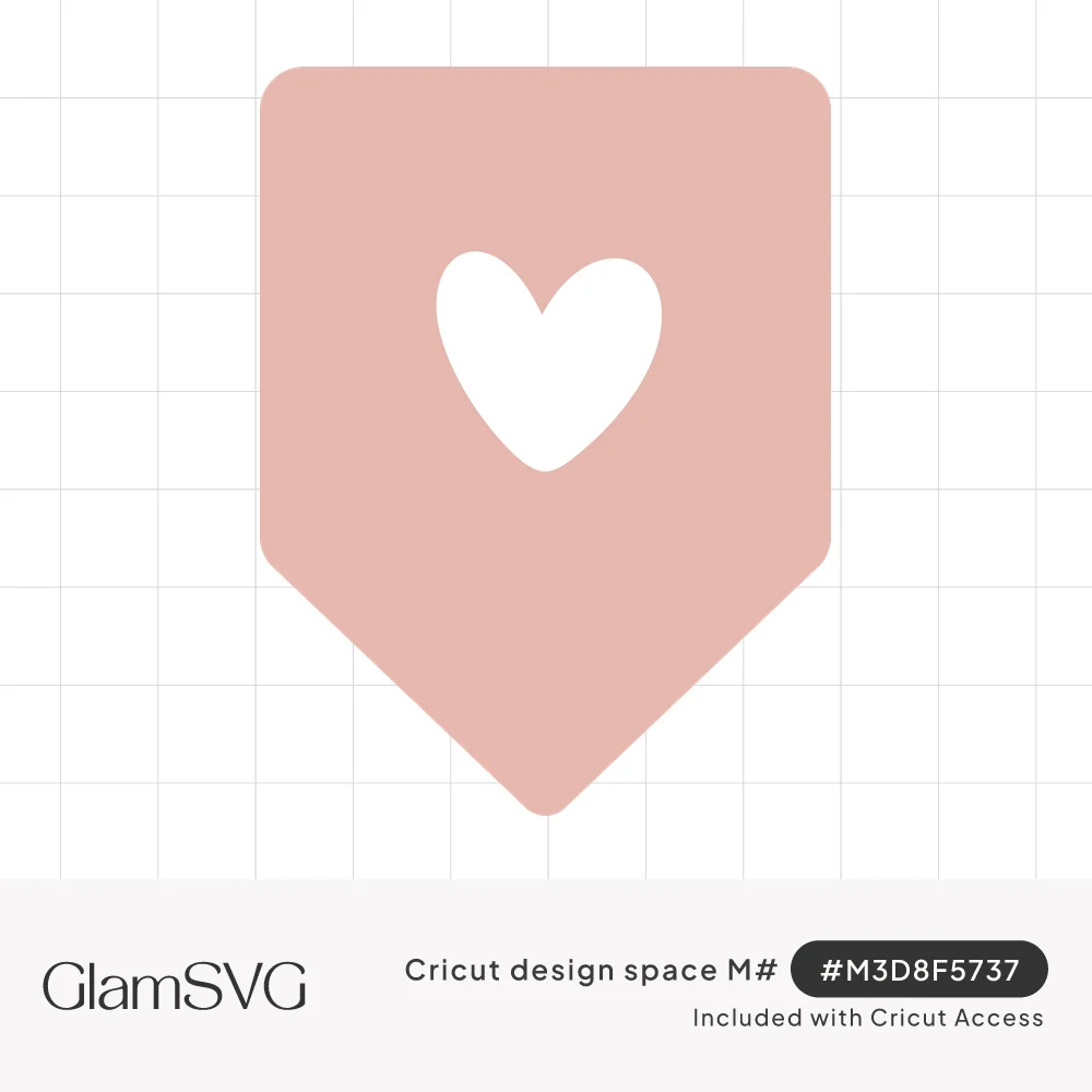 Soft pink pennant shape with a pointed bottom and a white heart cut out of its center