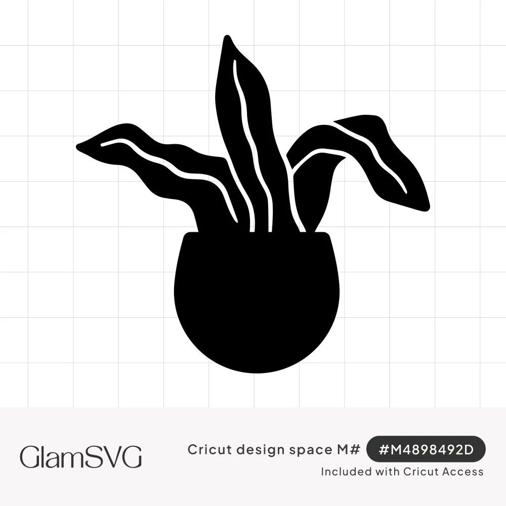 Black silhouette of a snake plant with three wavy leaves and white vein lines in a round pot