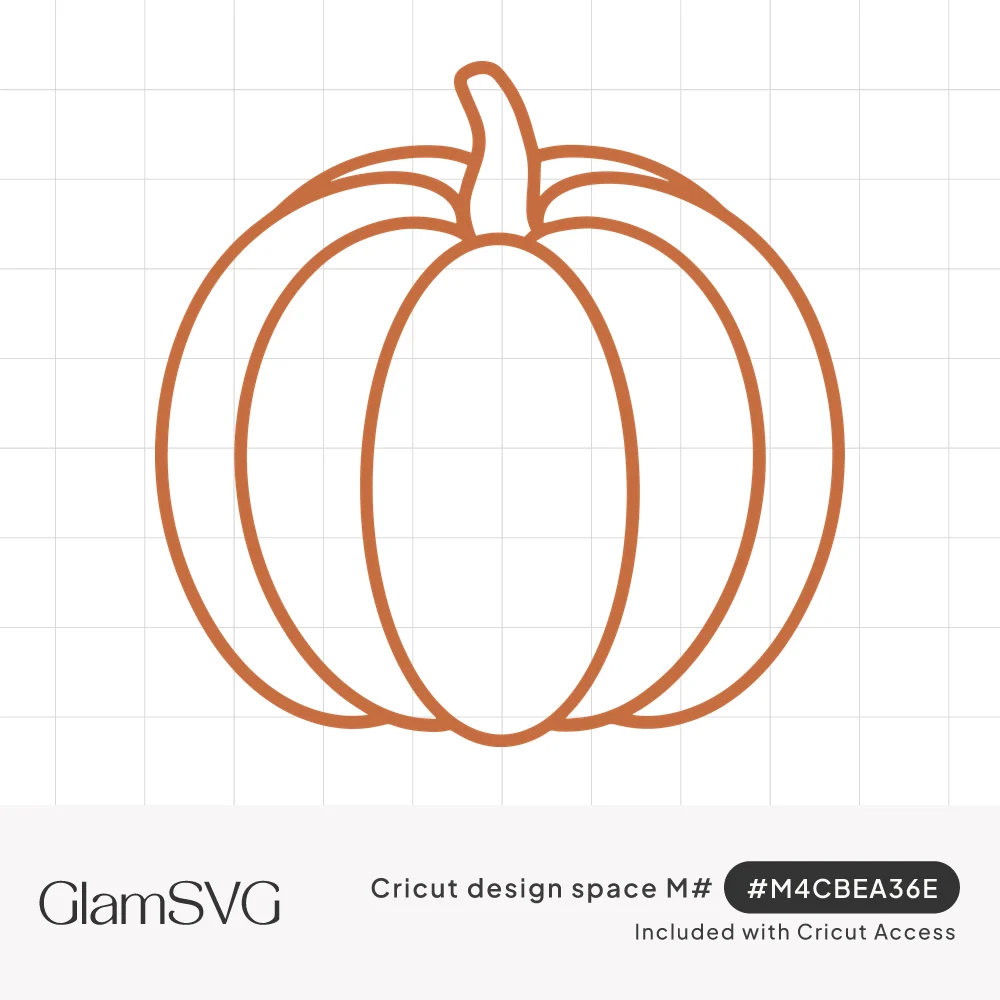 Minimalist orange line drawing of a round ribbed pumpkin with a curved stem, shown as an open outline