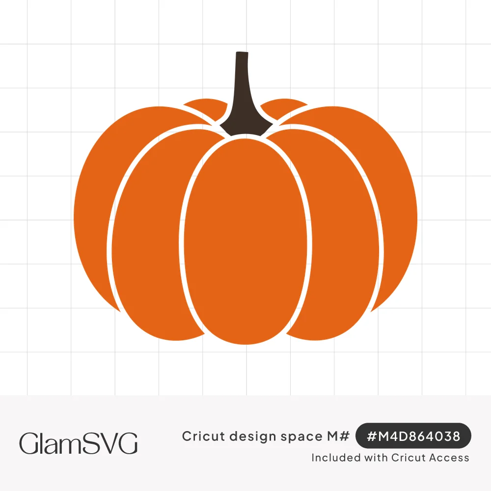 Orange pumpkin with five rounded segments separated by thin white gaps and a short dark brown stem