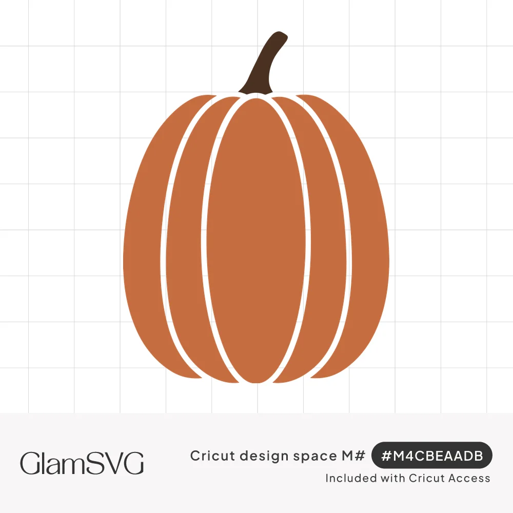Tall orange pumpkin with five rounded segments separated by white lines and a curved brown stem