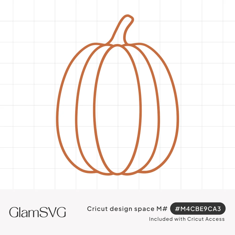 Simple line drawing of a tall ribbed pumpkin with a curved stem in burnt orange outline on a white background