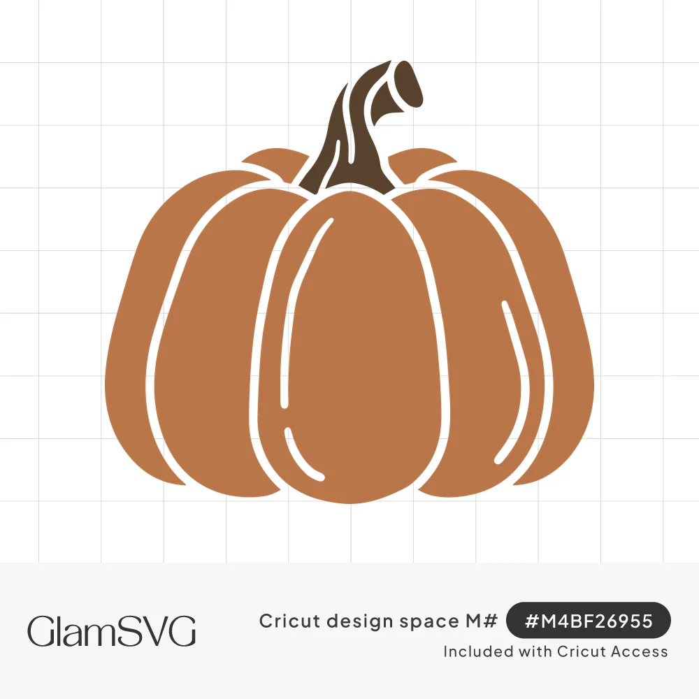 Round burnt orange pumpkin with ribbed sections, a curled brown stem and thin white highlight lines