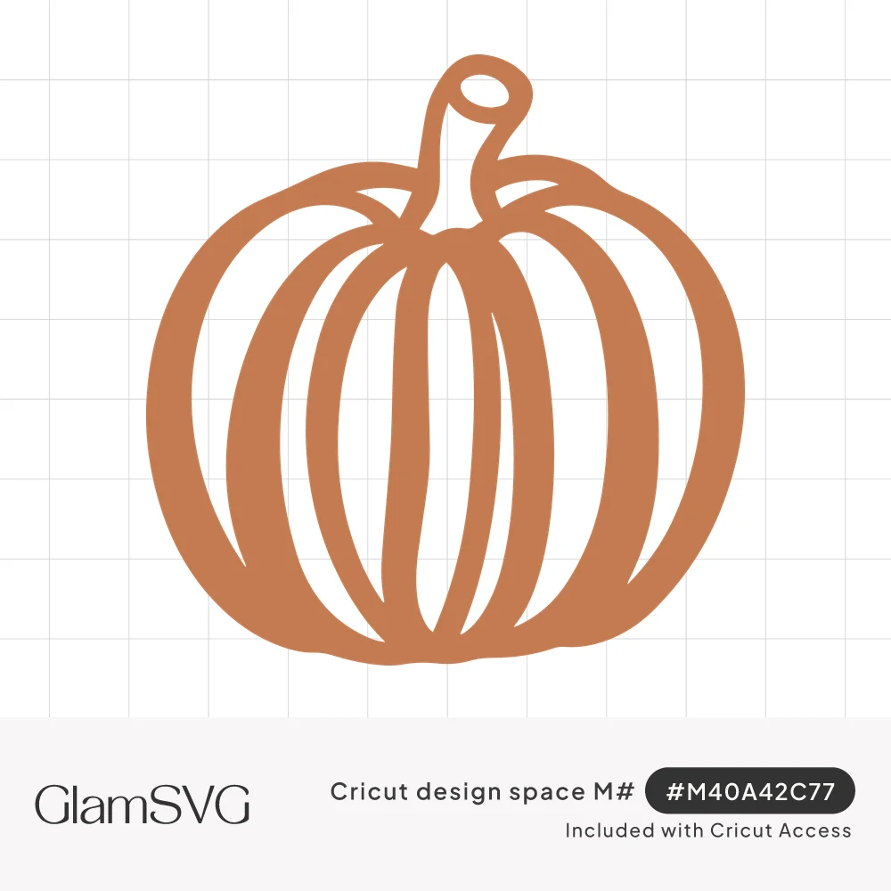 Hand-drawn orange pumpkin outline with curved rib lines and a short curled stem on a white background