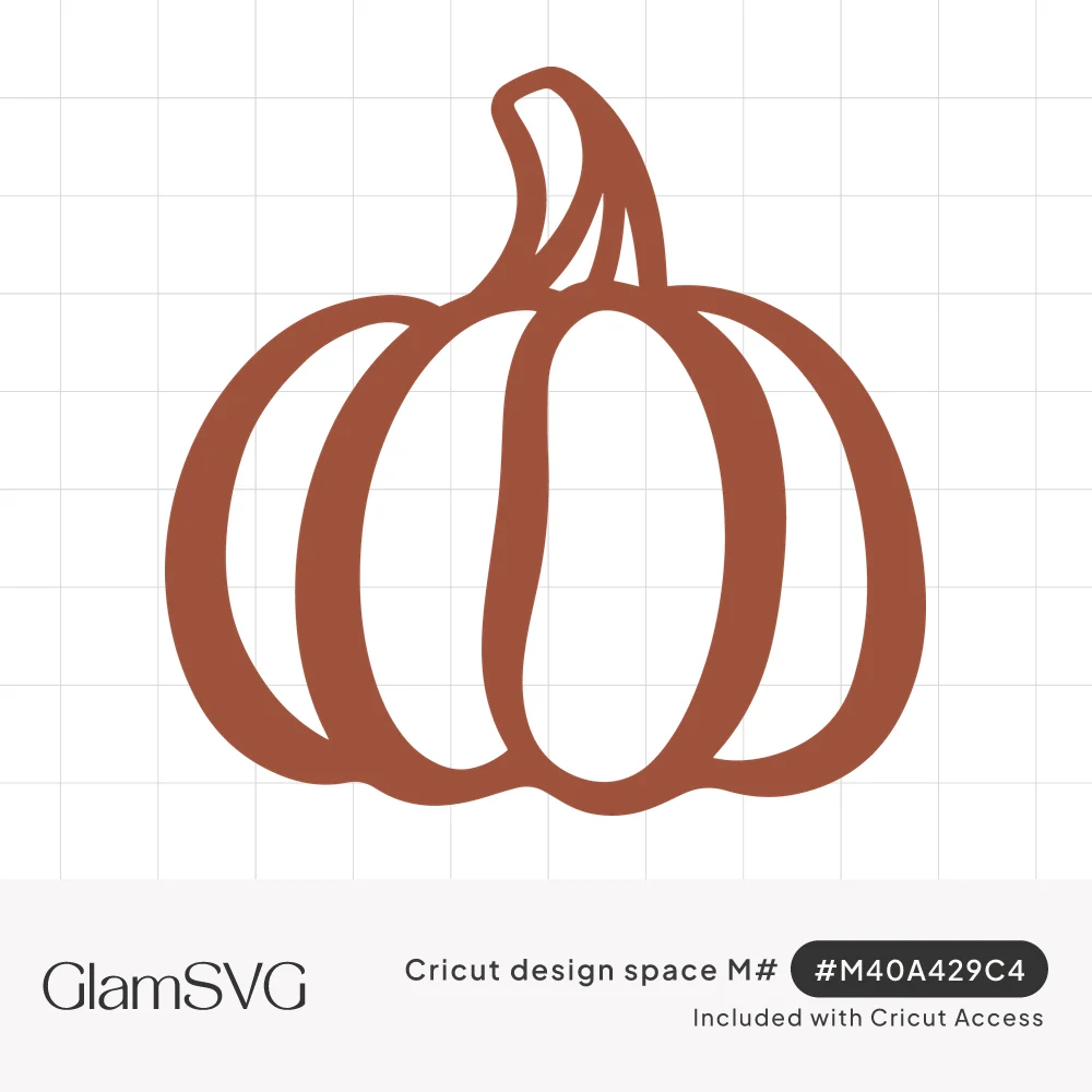 Rust-colored bold outline of a round ribbed pumpkin with a curved stem on a white background