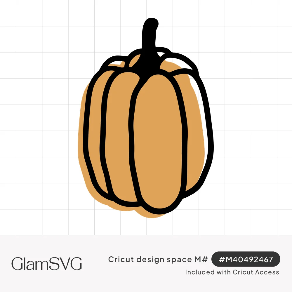 Hand-drawn tall pumpkin with bold black outlines, curved stem and an offset orange color fill