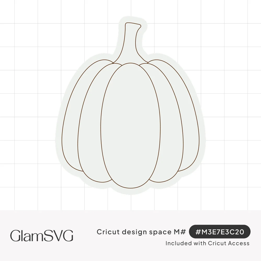 Line drawing of a tall pumpkin with rounded ribbed sections and a curved stem, framed by a soft offset border
