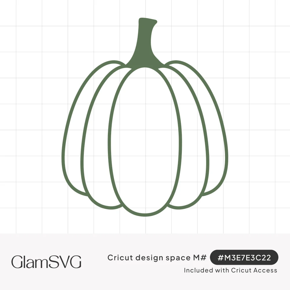 Green outline drawing of a tall ribbed pumpkin with a solid curved stem on a white background
