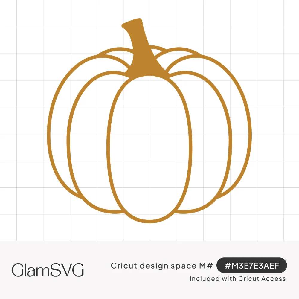 Minimalist line art pumpkin outline in golden mustard with rounded ribs and a solid curved stem