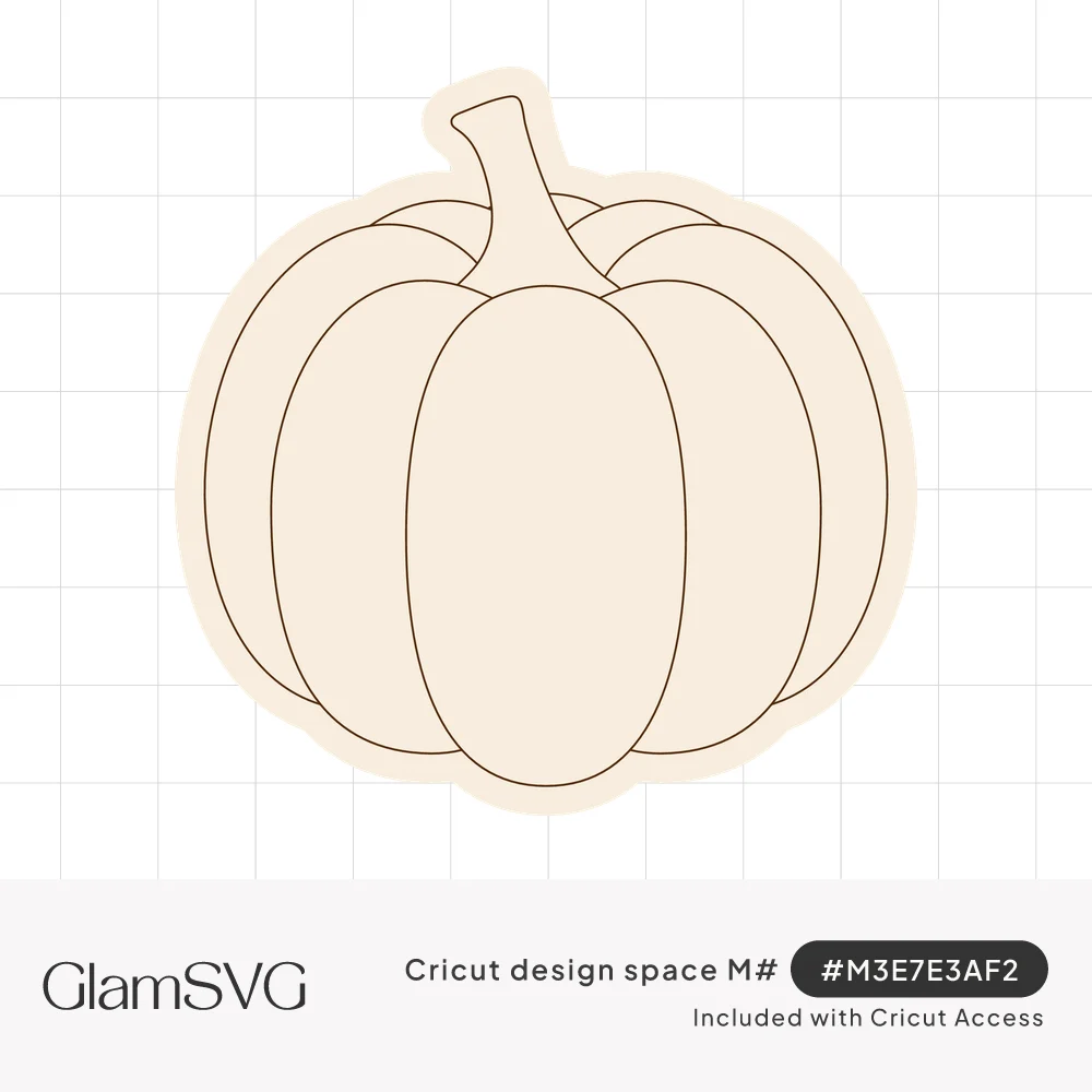 Outline drawing of a round ribbed pumpkin with a curved stem on a cream offset background