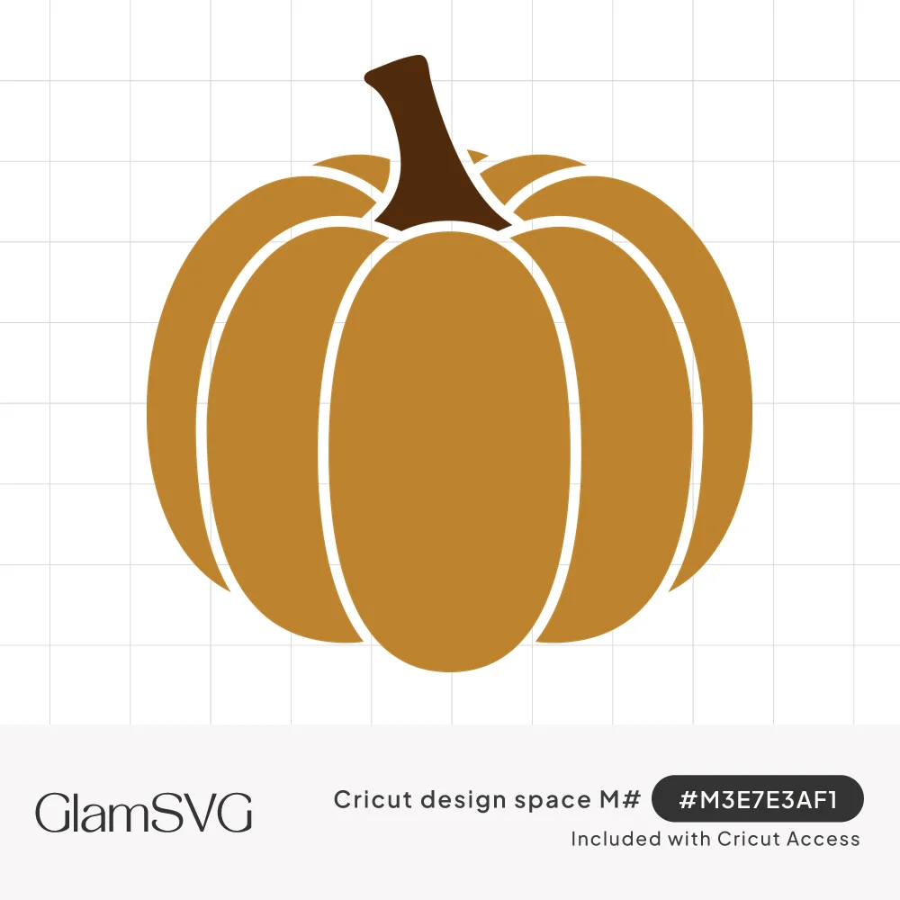 Orange-tan pumpkin with white rib lines and a curved dark brown stem on a white background