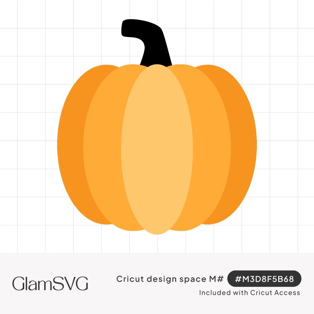 Flat orange pumpkin with layered ribs in shades of orange and peach and a curved black stem