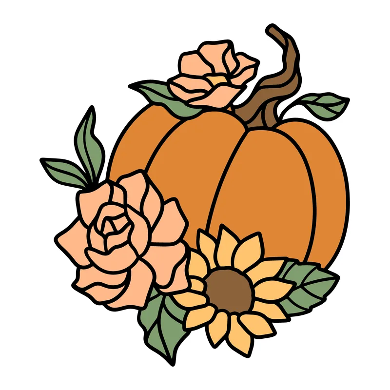 Pumpkin With Roses And Sunflower