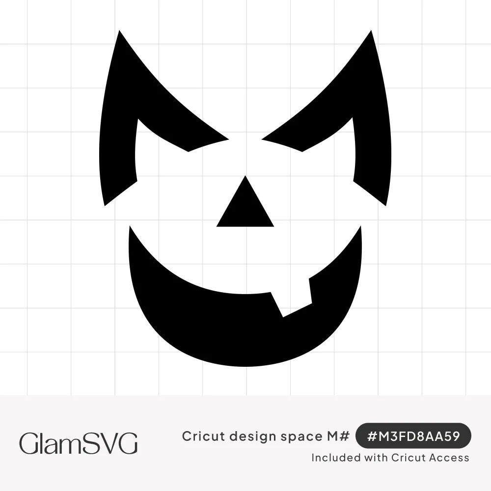 Black jack-o'-lantern face with angry slanted eyes, a triangle nose and a wide grin with one tooth