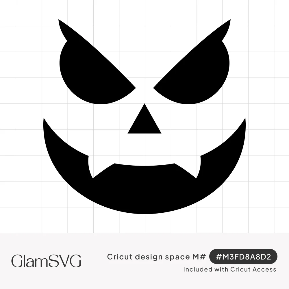 Black silhouette of a scary jack-o-lantern face with angry slanted eyes, triangle nose and a wide fanged grin