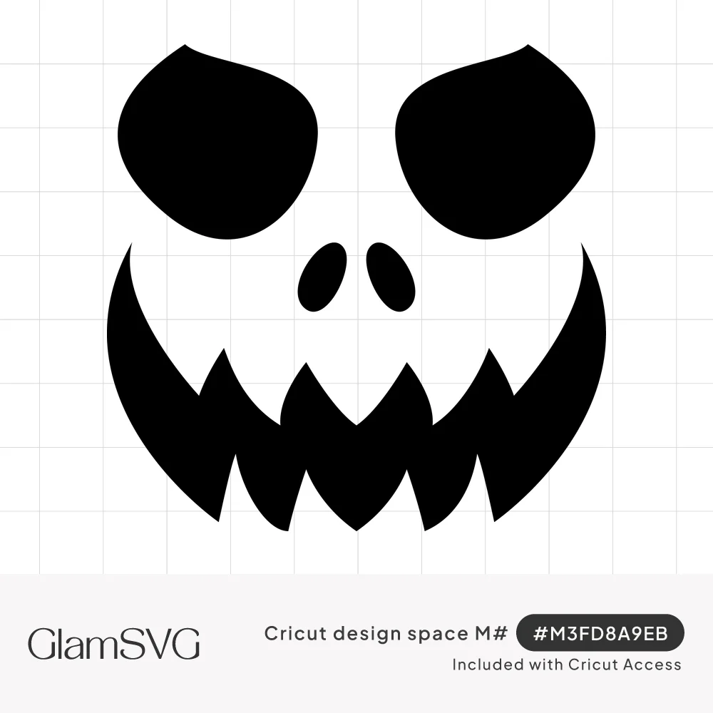 Black silhouette jack-o-lantern face with large rounded eyes, two small nostrils and a wide jagged-toothed grin