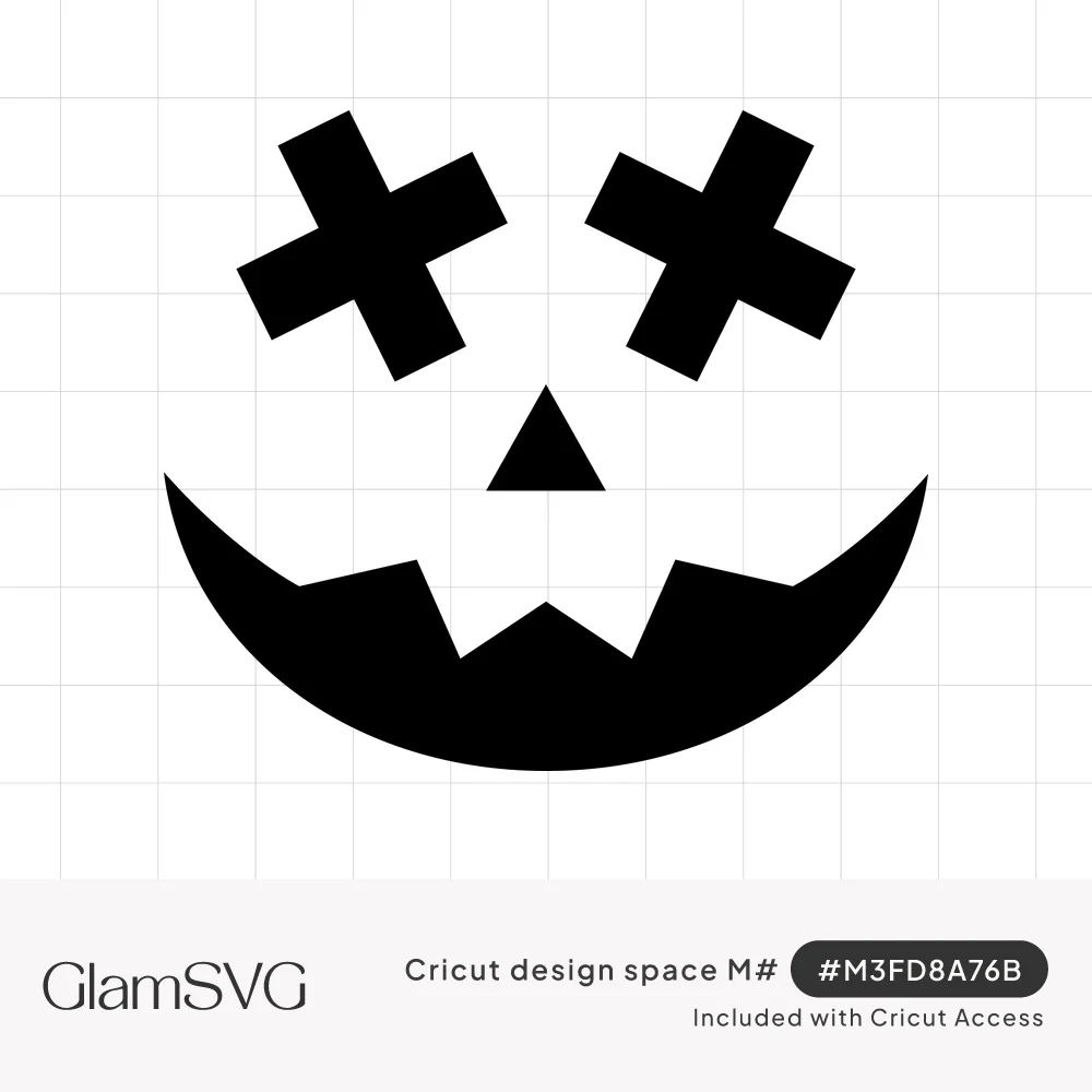 Black jack-o'-lantern face with X-shaped eyes, a small triangle nose and a wide jagged toothy grin