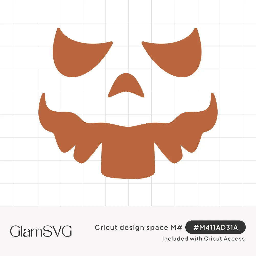 Orange jack-o'-lantern face with angled sleepy eyes, a triangular nose and a wide jagged toothy grin