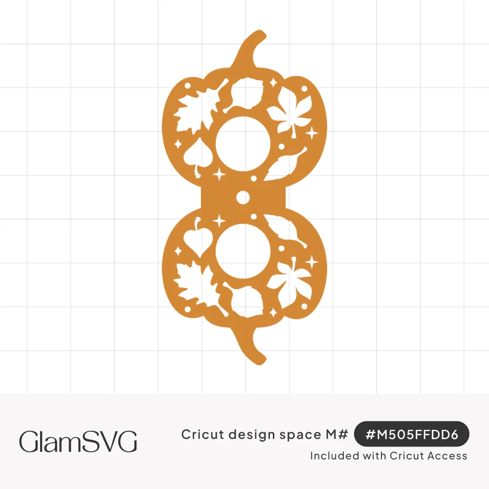 Orange folding pumpkin lollipop holder with round center windows, fall leaf cutouts and sparkles, joined by a scored band
