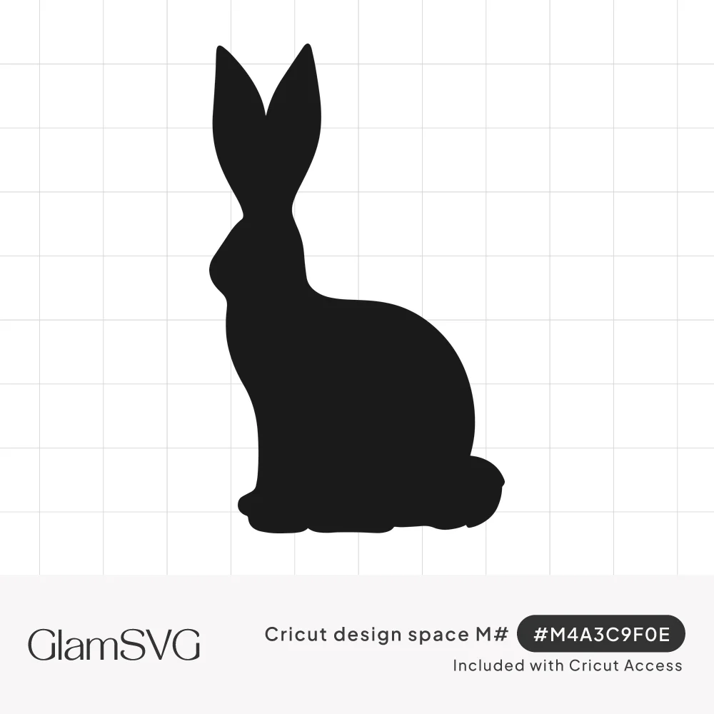 Solid black silhouette of a rabbit sitting upright in profile with tall pointed ears and a rounded body