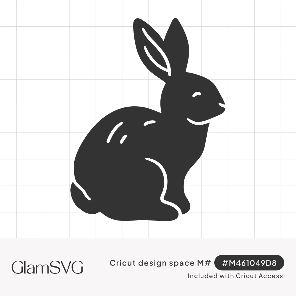 Dark gray silhouette of a sitting rabbit facing right with white line details on its ears, eye, mouth and legs