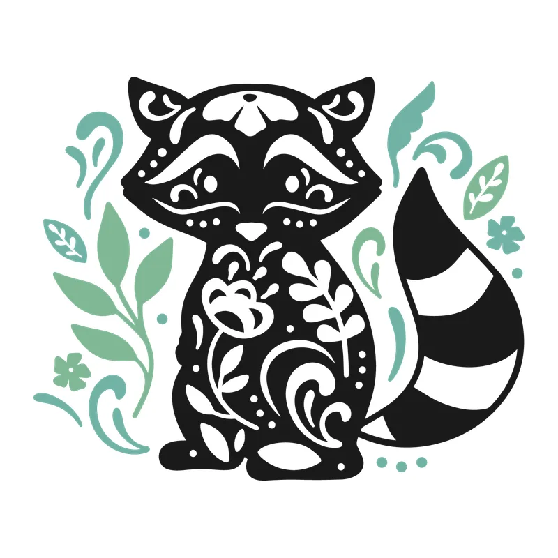 Folk Art Floral Raccoon