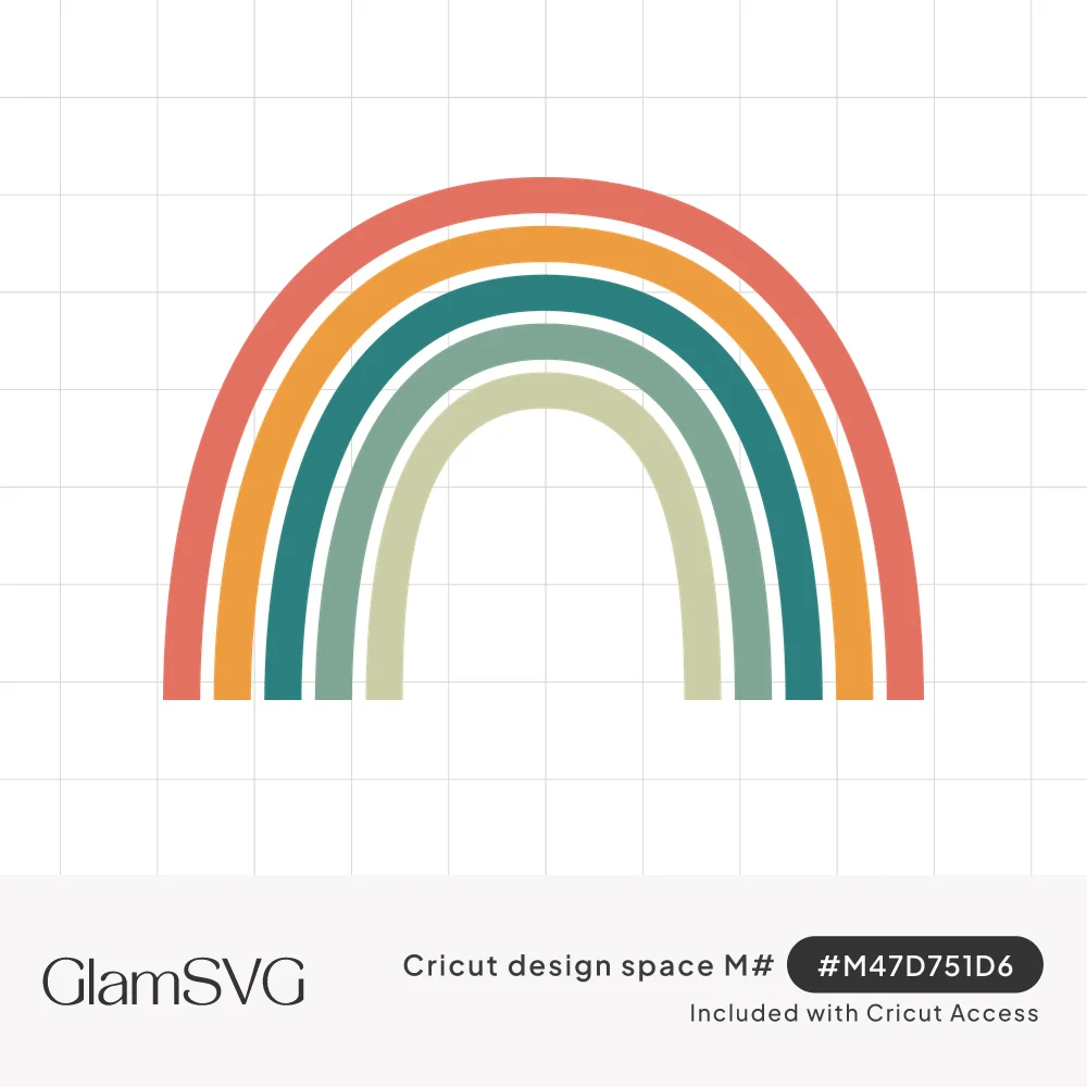 Five-band boho rainbow in coral, orange, teal, sage green and pale green arches with white gaps between them