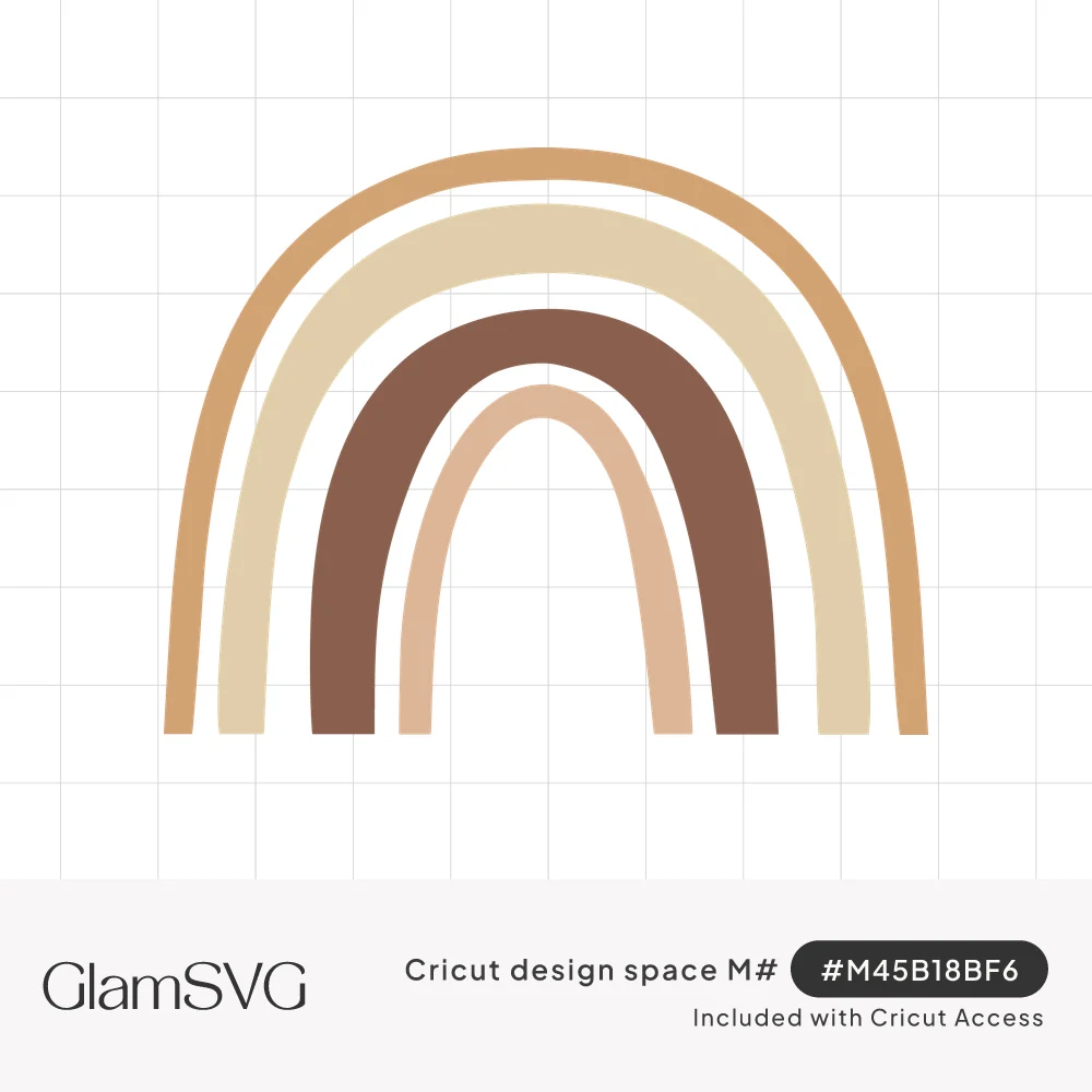 Boho rainbow with four arched bands in caramel, sand, cocoa brown and blush on a white background