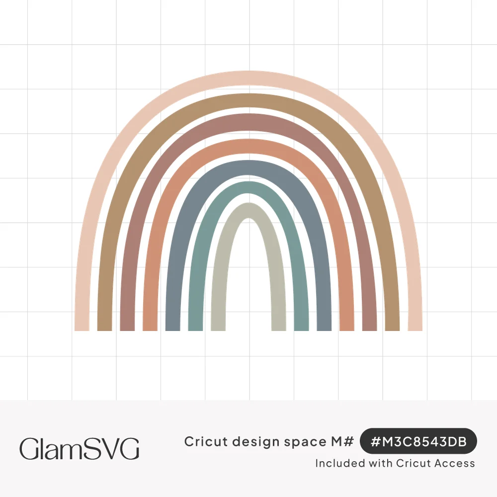 Boho rainbow of seven nested arches in blush, caramel, dusty rose, terracotta, slate blue, sage and gray