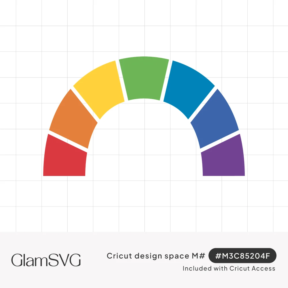 Half-circle rainbow arch made of seven separate color blocks from red to purple on a white background