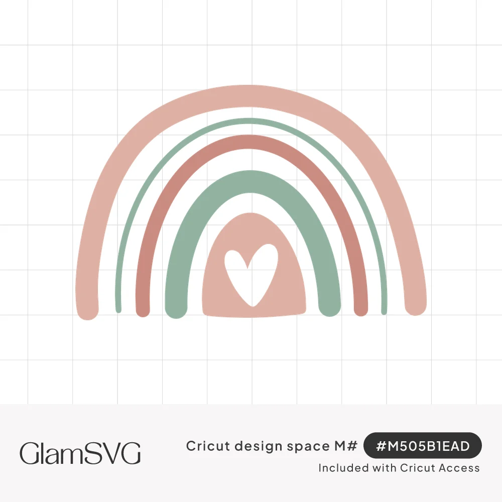 Layered boho rainbow in blush pink, dusty rose and sage green arches with a white heart cut into the center dome