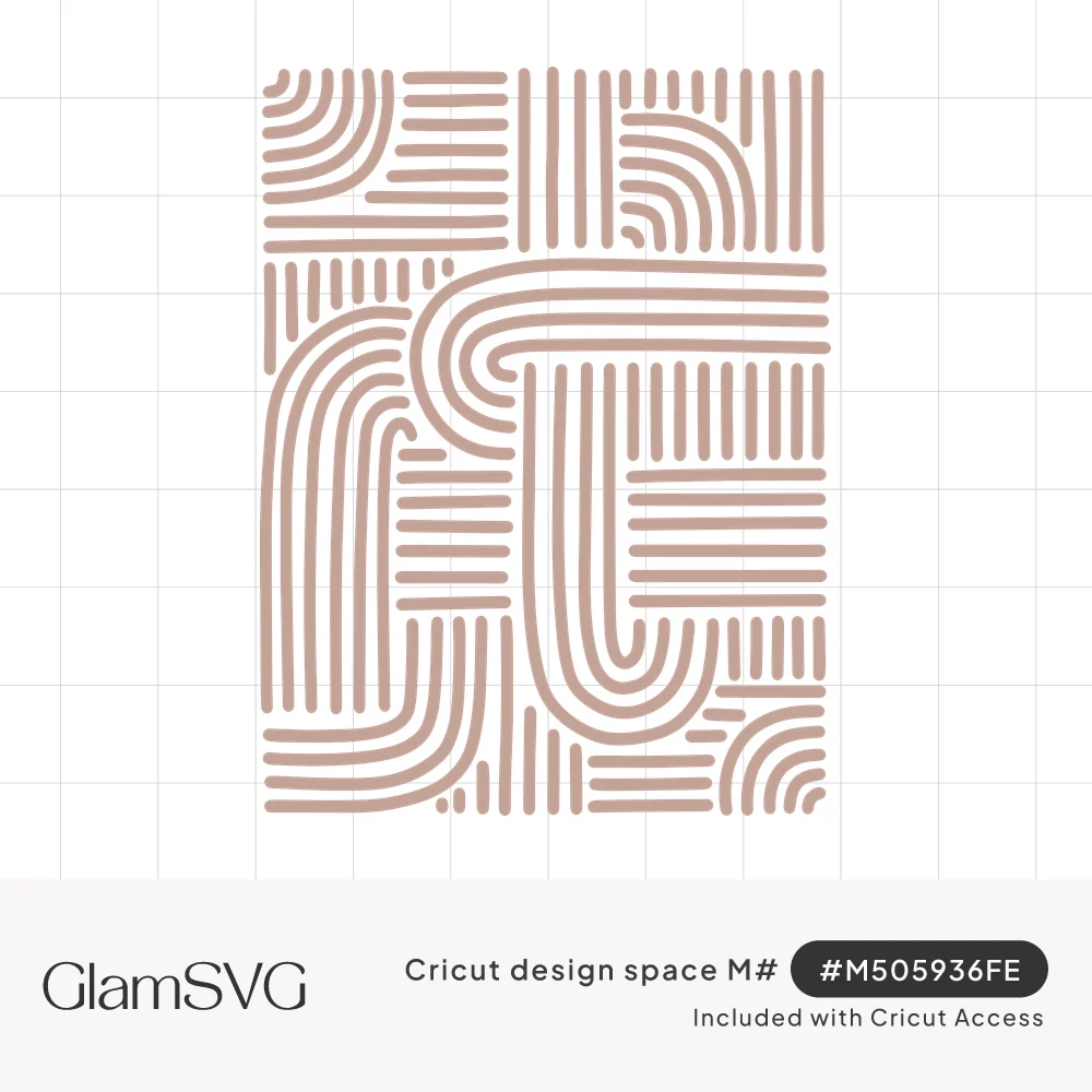 Abstract boho line art of parallel blush lines forming rounded arches and straight blocks inside a tall rectangle