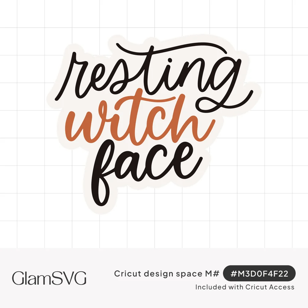 Hand-lettered script reading resting witch face in black, with the word witch in burnt orange