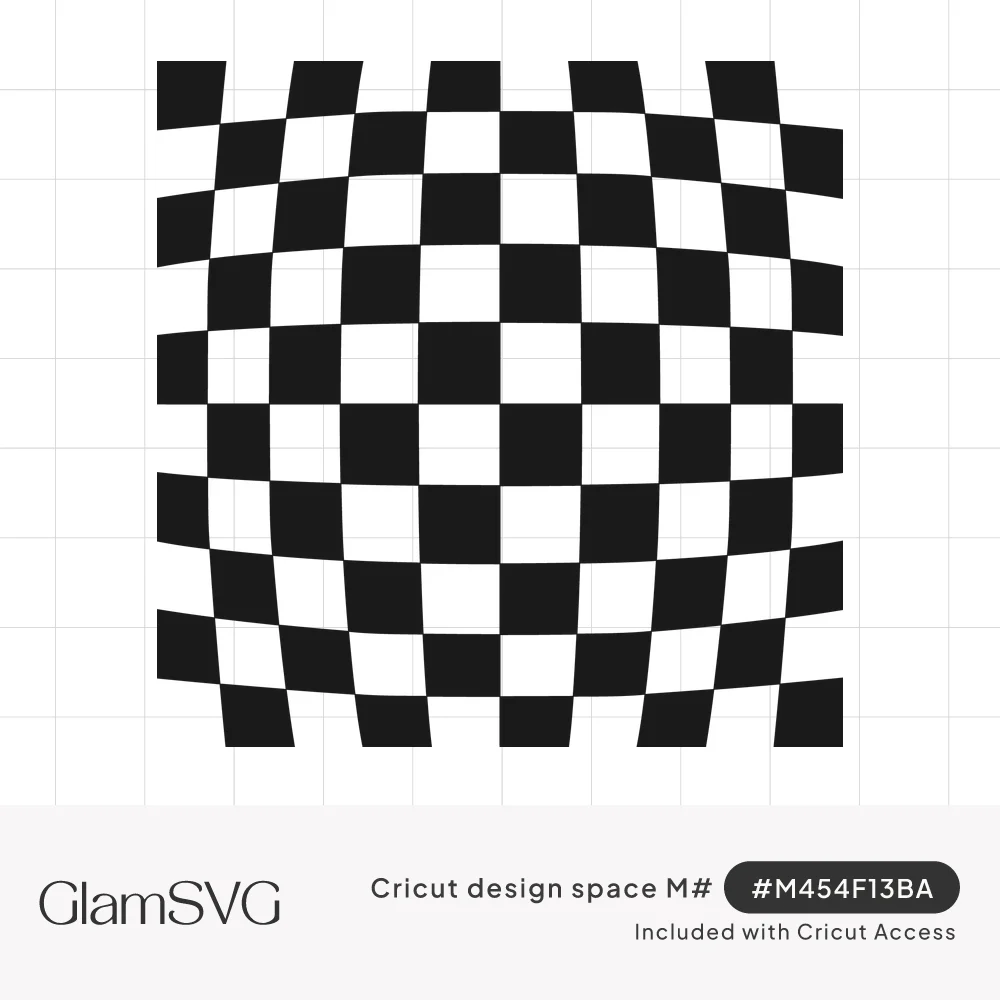 Black and white checkerboard pattern warped outward at the center, creating a bulging optical illusion effect